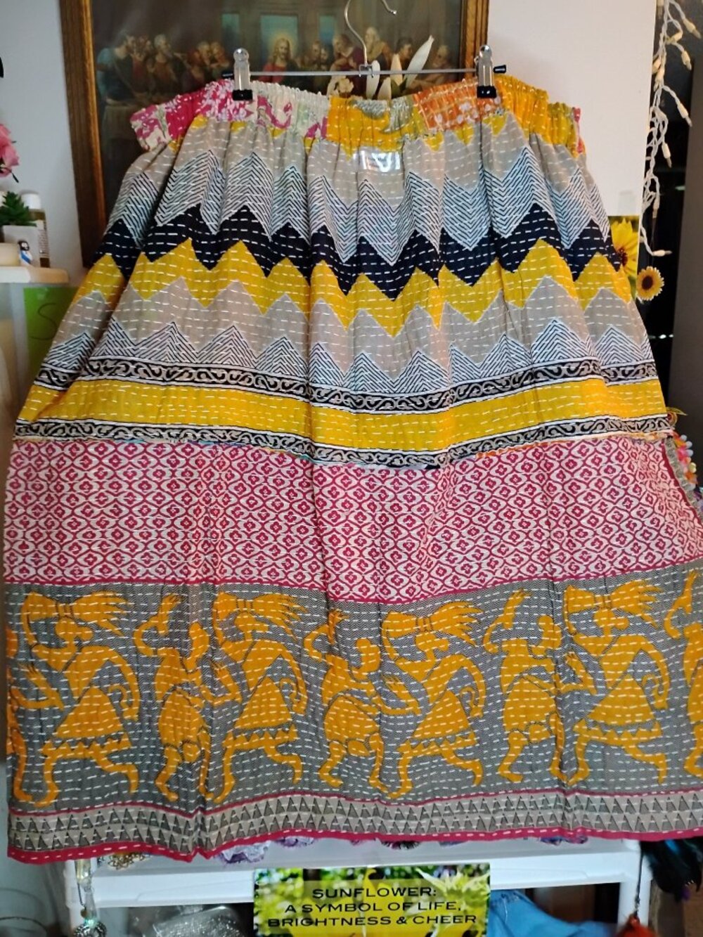 Kantha Patchwork Skirt L - 2X Reversible Handmade Boho Hippie New KSK2. - Picture 7 of 8